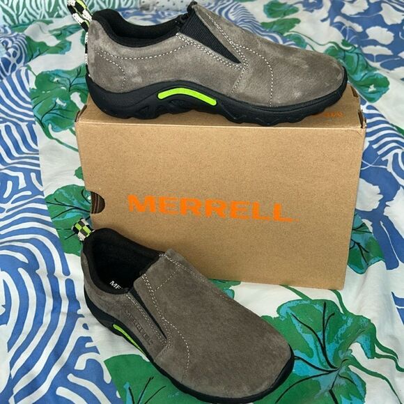 NIB Merrill Jungle 🌴 Moccasin Slip on Shoes in Gunsmoke Leather Upper Anti Skid - Picture 1 of 16